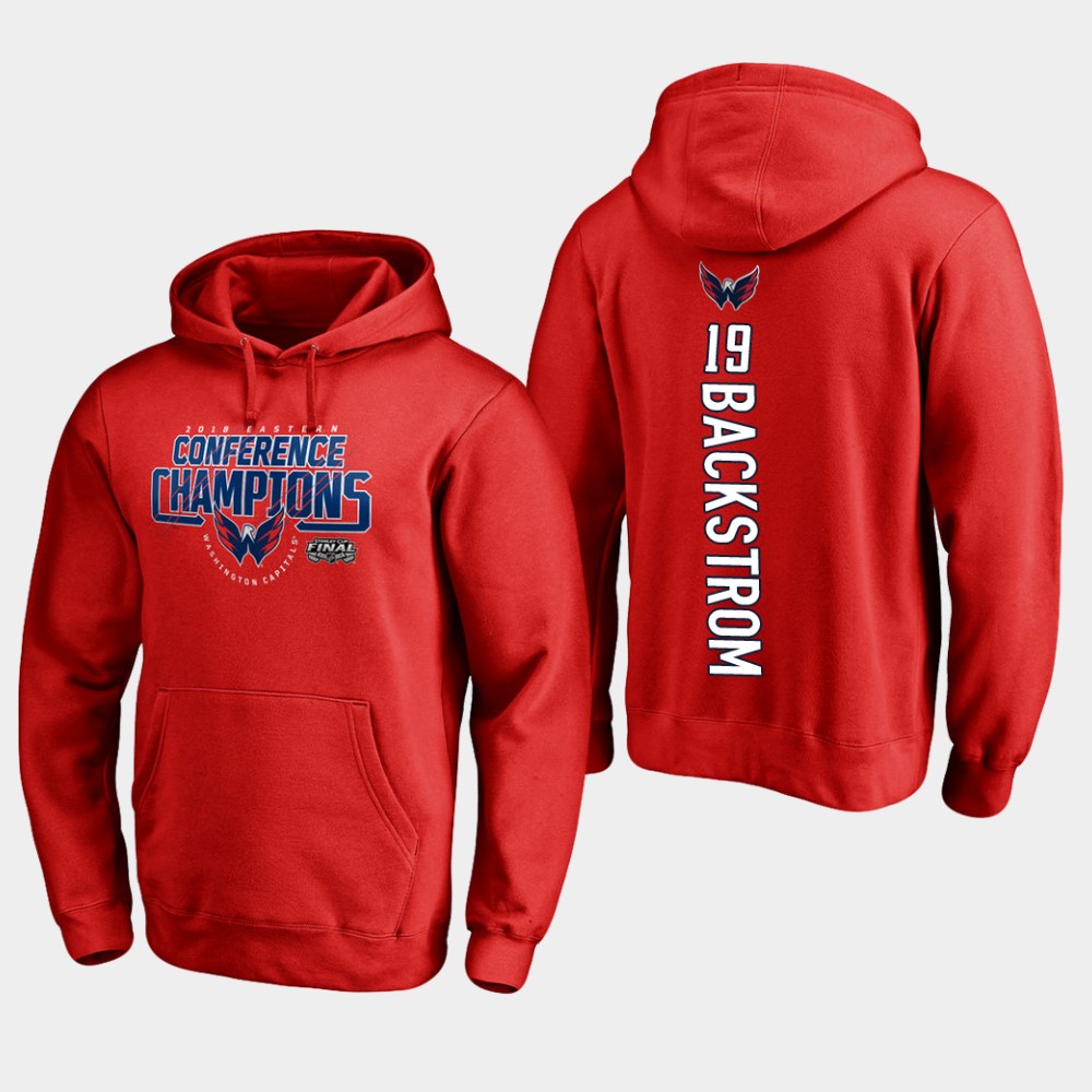 NHL Men Washington capitals #19 nicklas backstrom 2018 eastern conference champions interference red hoodie